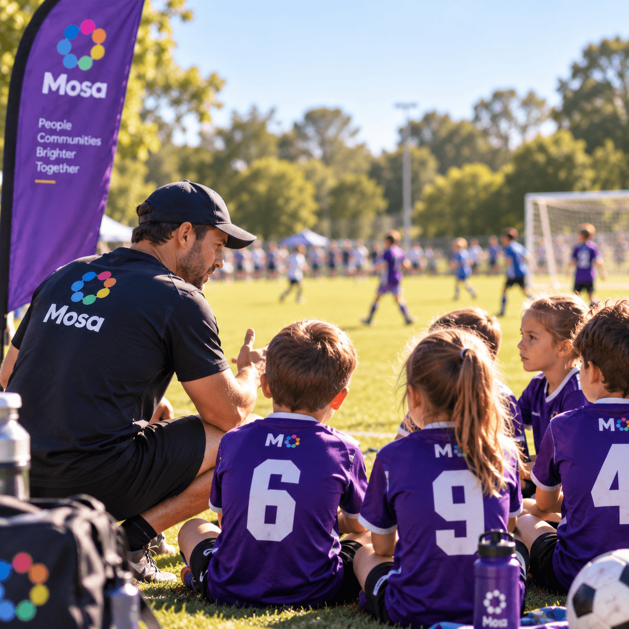 A coach talking with a community sports team