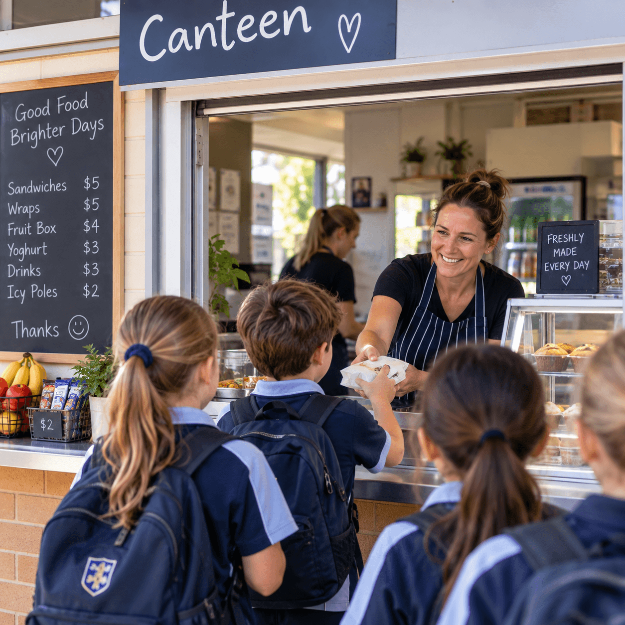 Volunteers helping in a school canteen