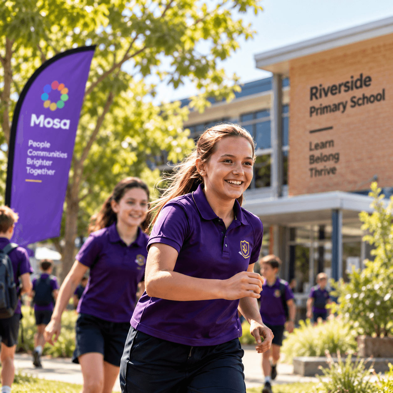 Students taking part in an outdoor school community activity.