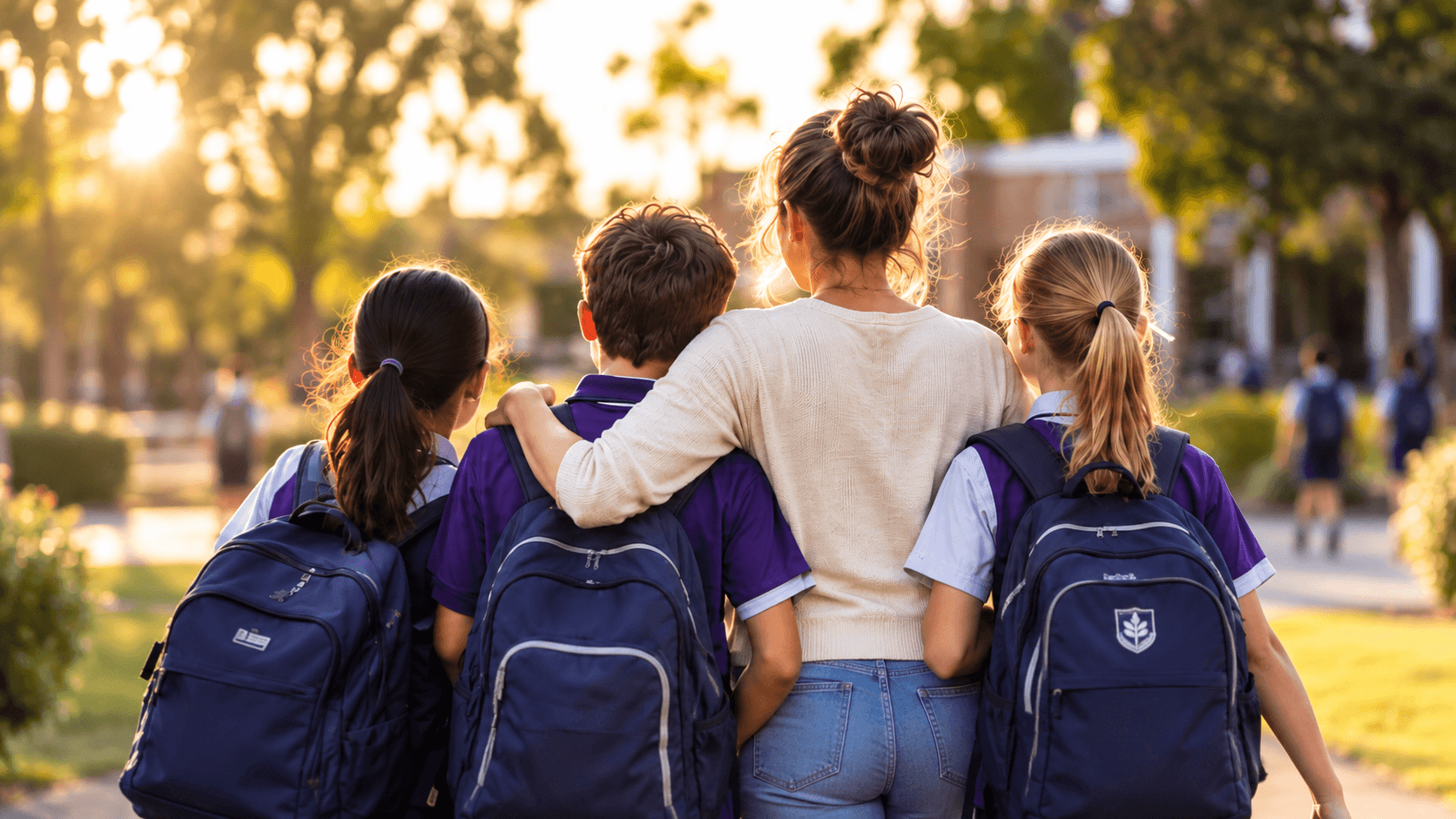Teacher and students standing together as part of their school community.