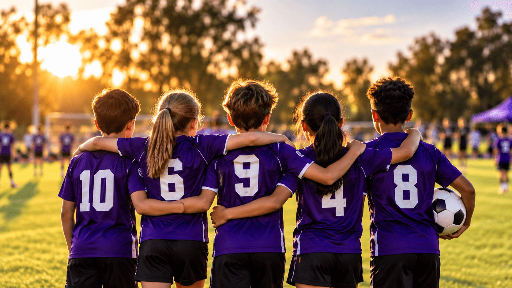 Young community football players standing together before a match.