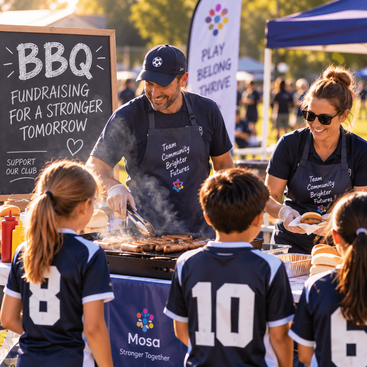 Volunteers running a club fundraising barbecue