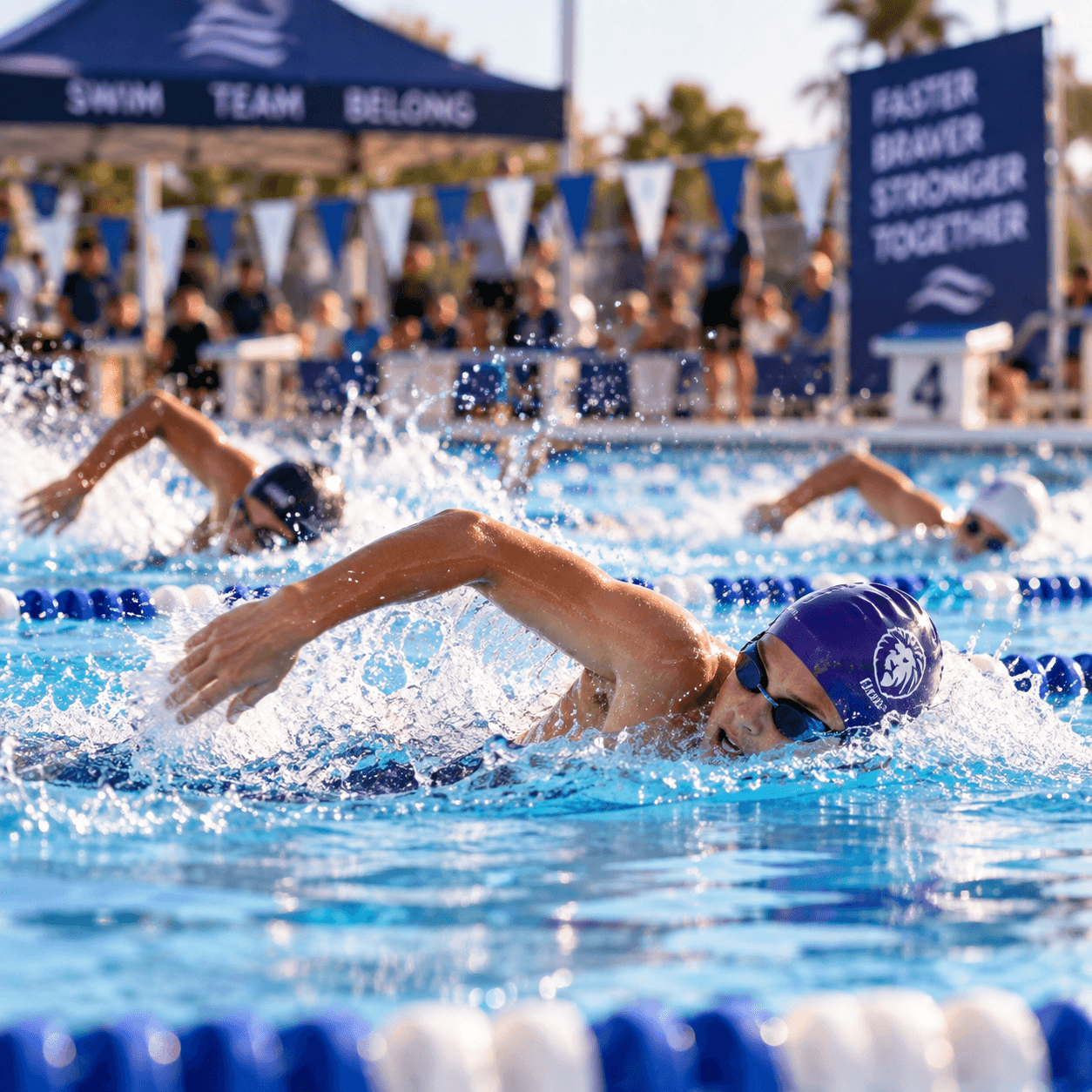 Swimmers competing at a community club swimming carnival.