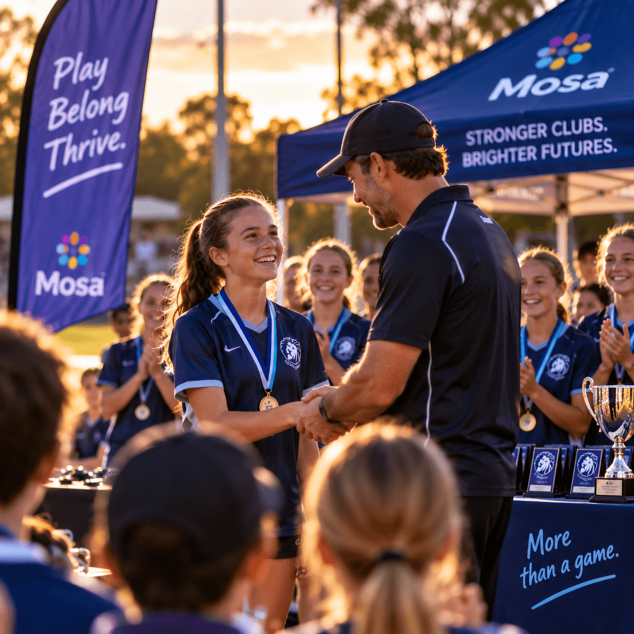 A young club member receiving recognition at a community awards presentation.
