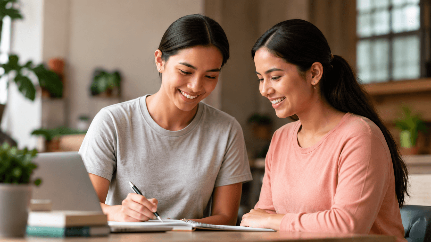 Two women working together in a community support program.