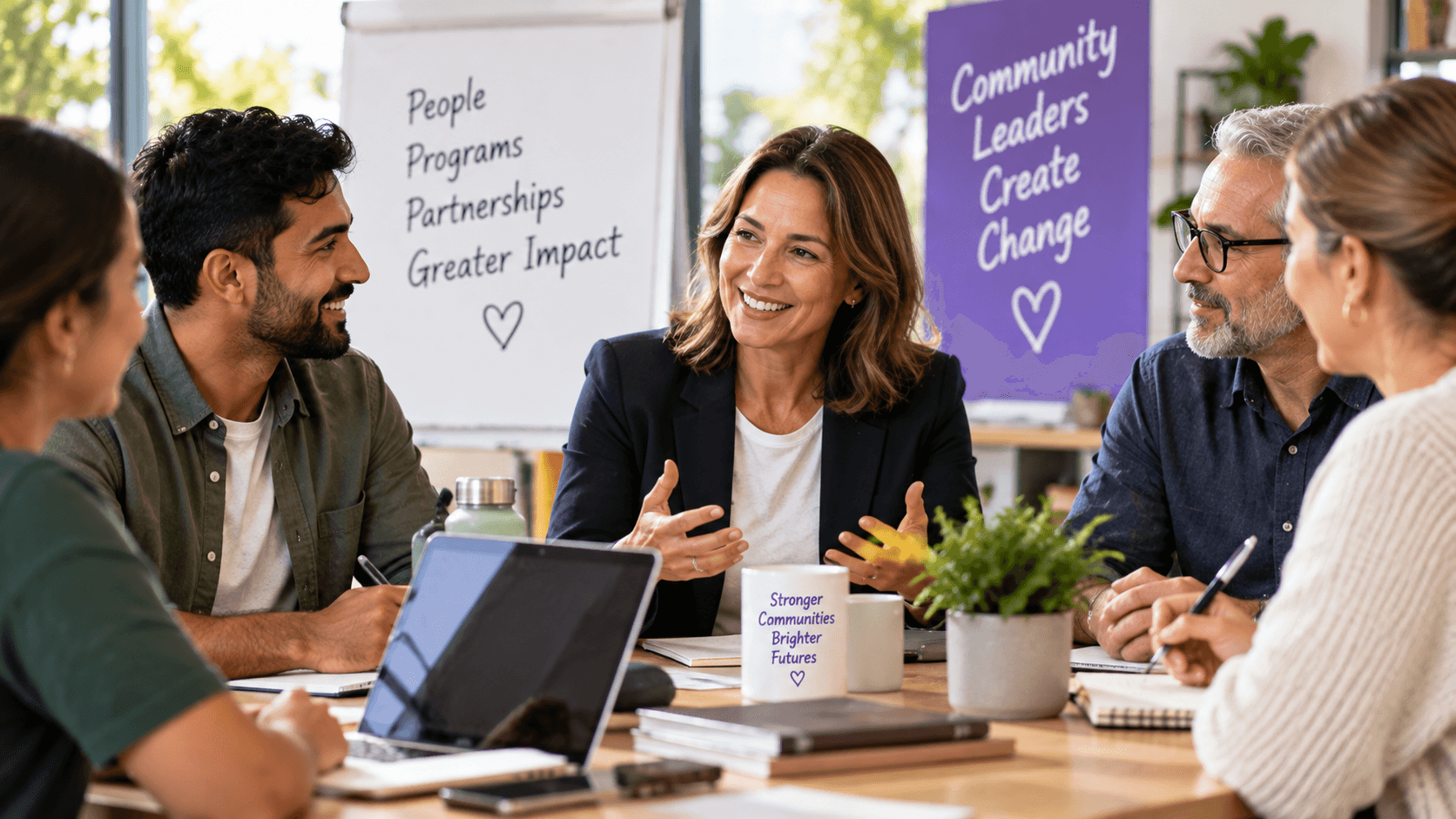 Community team leaders meeting around a table.