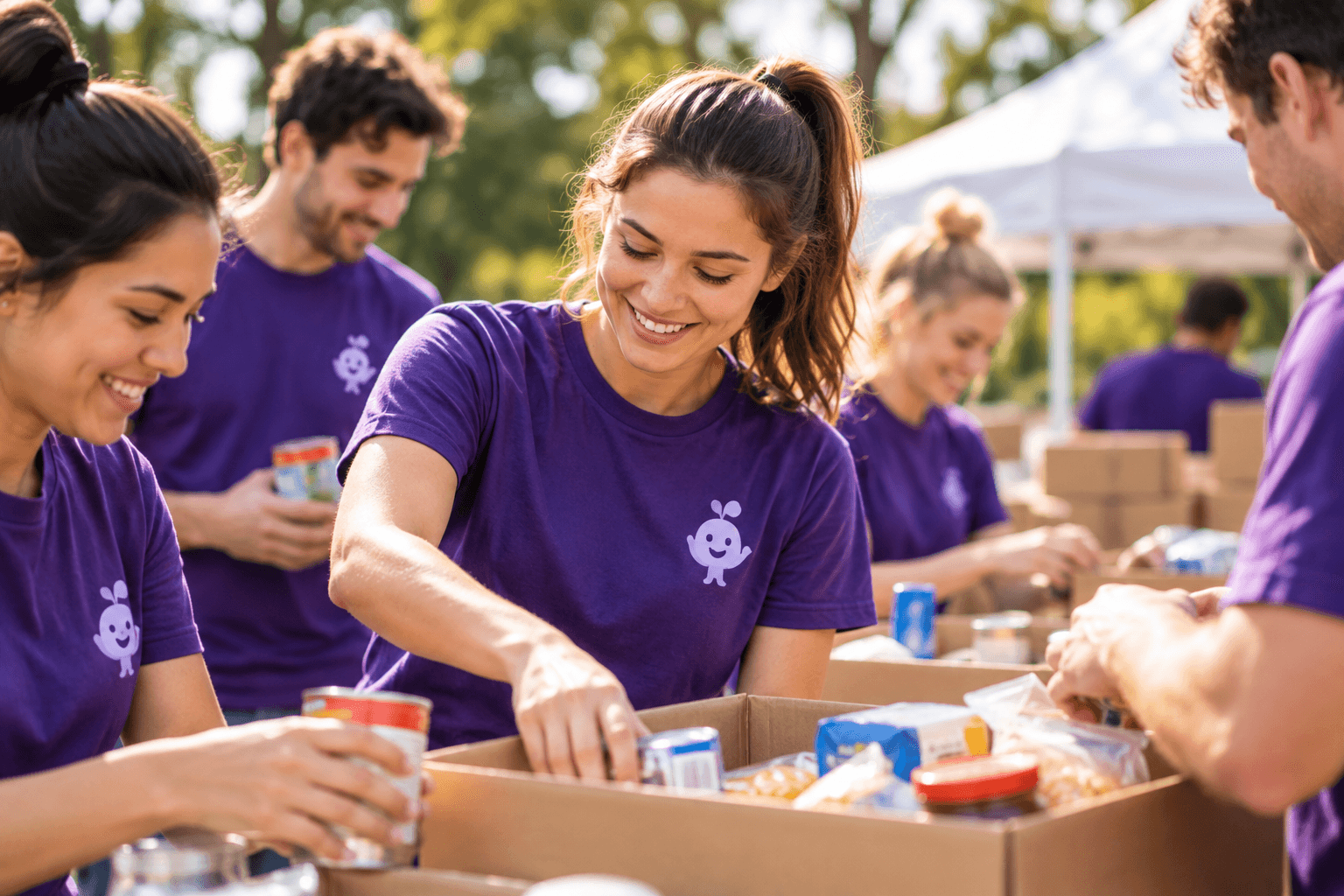 Volunteers coming together at a community event