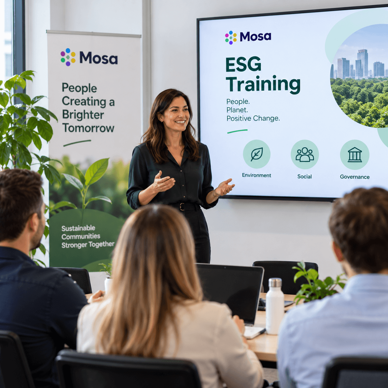 A presenter leading an ESG training session.