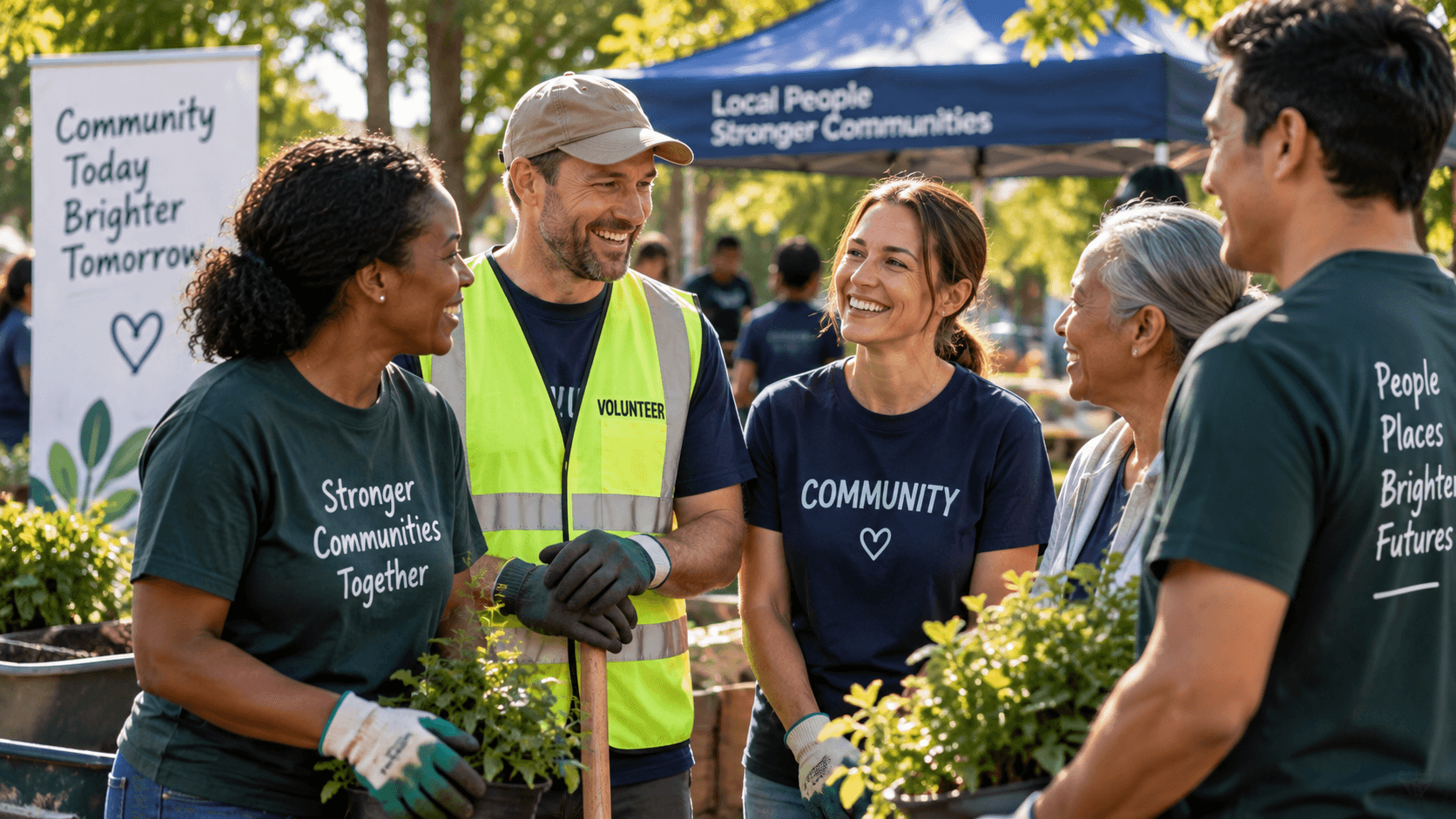 Community volunteers gathering for a local planting activity.