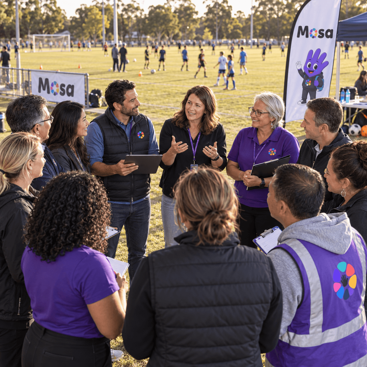 Committee members coordinating a community sporting event.